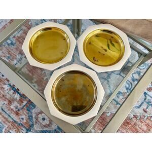 Vintage Made in Italy Brass Plates with Cream Octagon Frame, Set Of 3, MCM